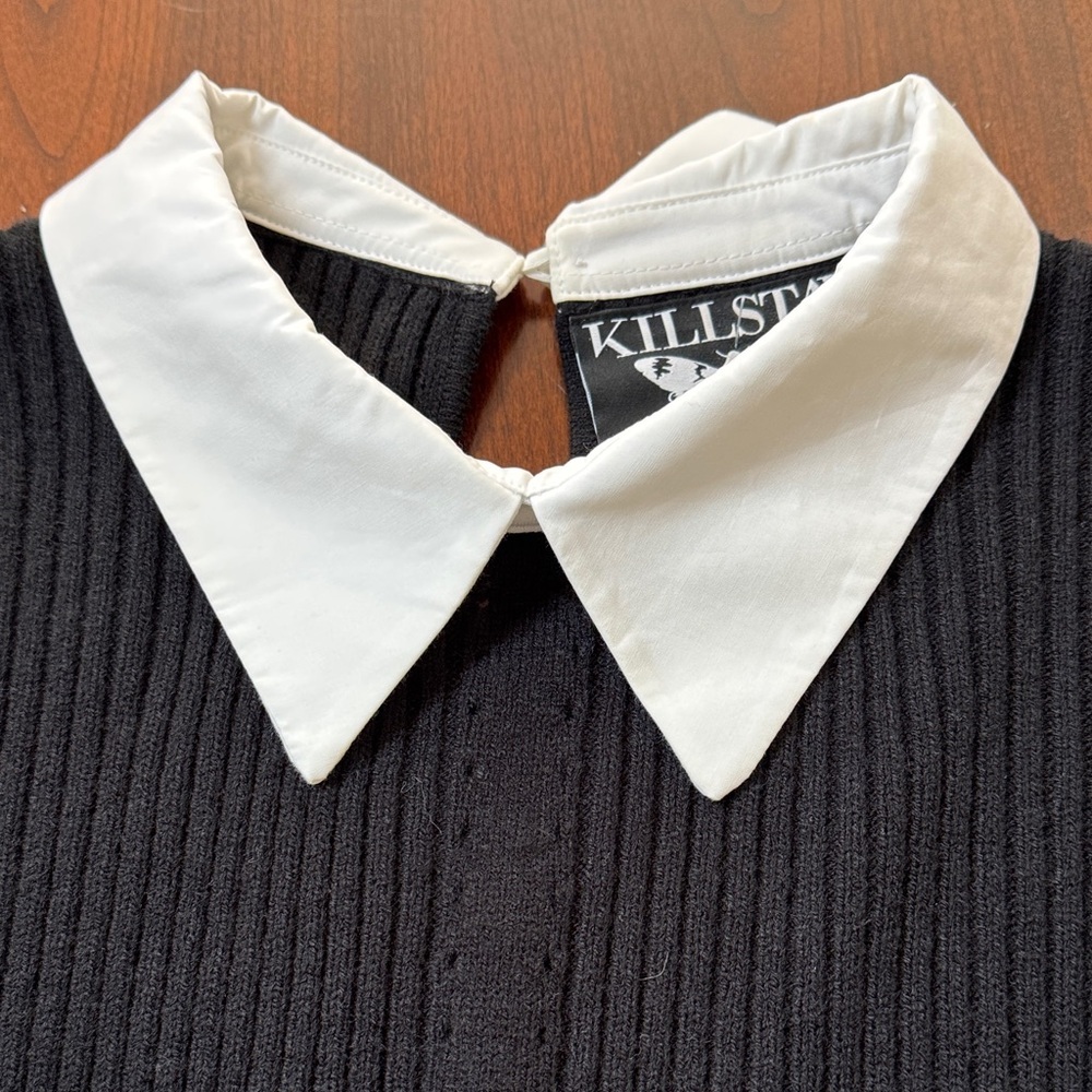 Killstar Black Hellda Distressed Long Sleeve Sweater Dress with White Collar - Picture 5 of 11